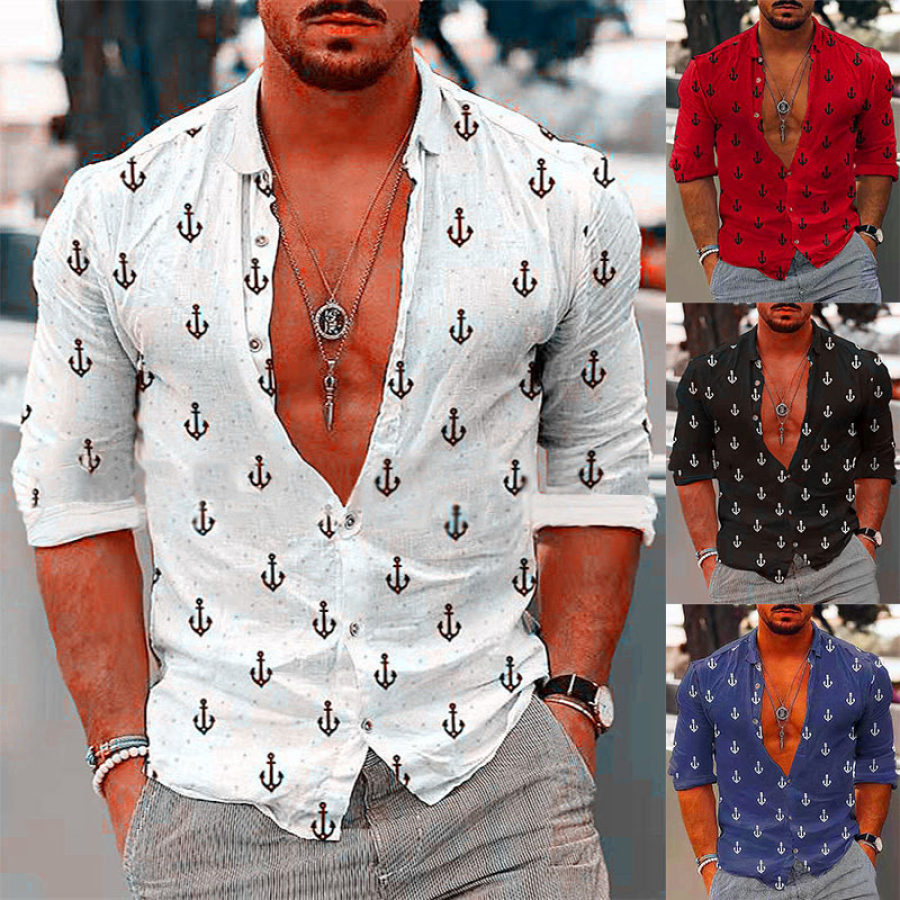 

Men's Shirt Gray 3D Print Shirt Outdoor Street Long Sleeve Button-Down Print Casual Breathable