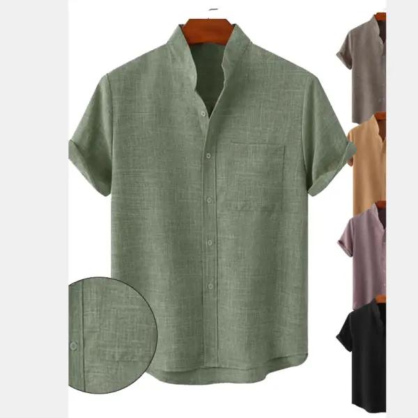 Men's T-Shirts Men's Linen Shirt Henley Shirt Front Pocket Casual Shirt Black Short Sleeve Plain Hawaiian Holiday Clothing green white khaki Summer  - Cotosen.com