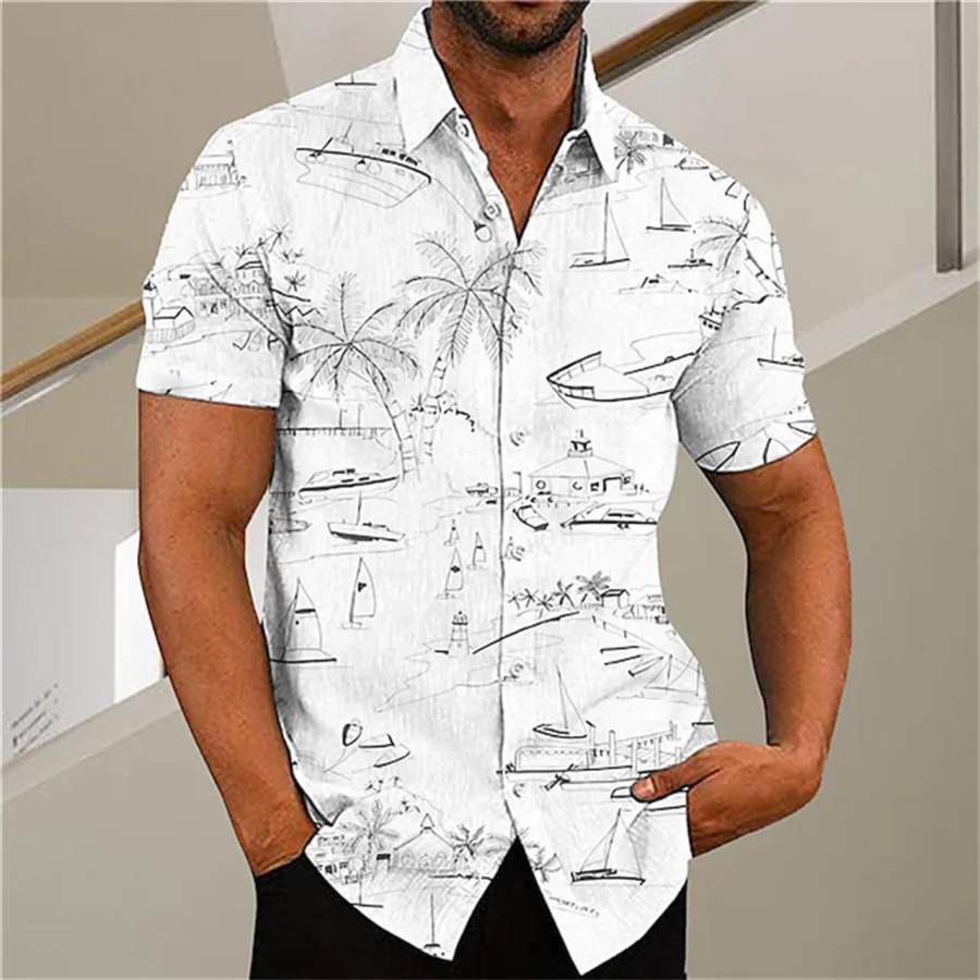 

Men's Shirt Plus Size Short Sleeve Shirt Coconut Tree Hawaii Beach White Fuchsia Yellow Khaki Blue Green