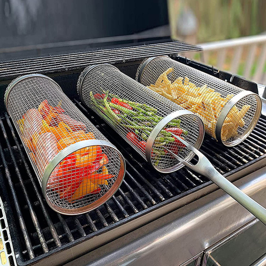 

Barbecue Cage Barbecue Grill Oven Cylindrical Barbecue Basket Mesh Roll Barbecue Tools Stainless Steel