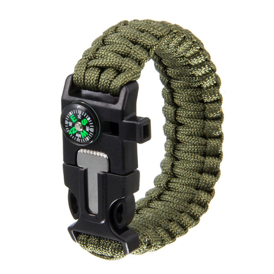 

5 In 1 Compass Flint Bracciale Outdoor Escape Survival Mano Corda Sopravvivenza Fischio Bracciale Salvavita Flint