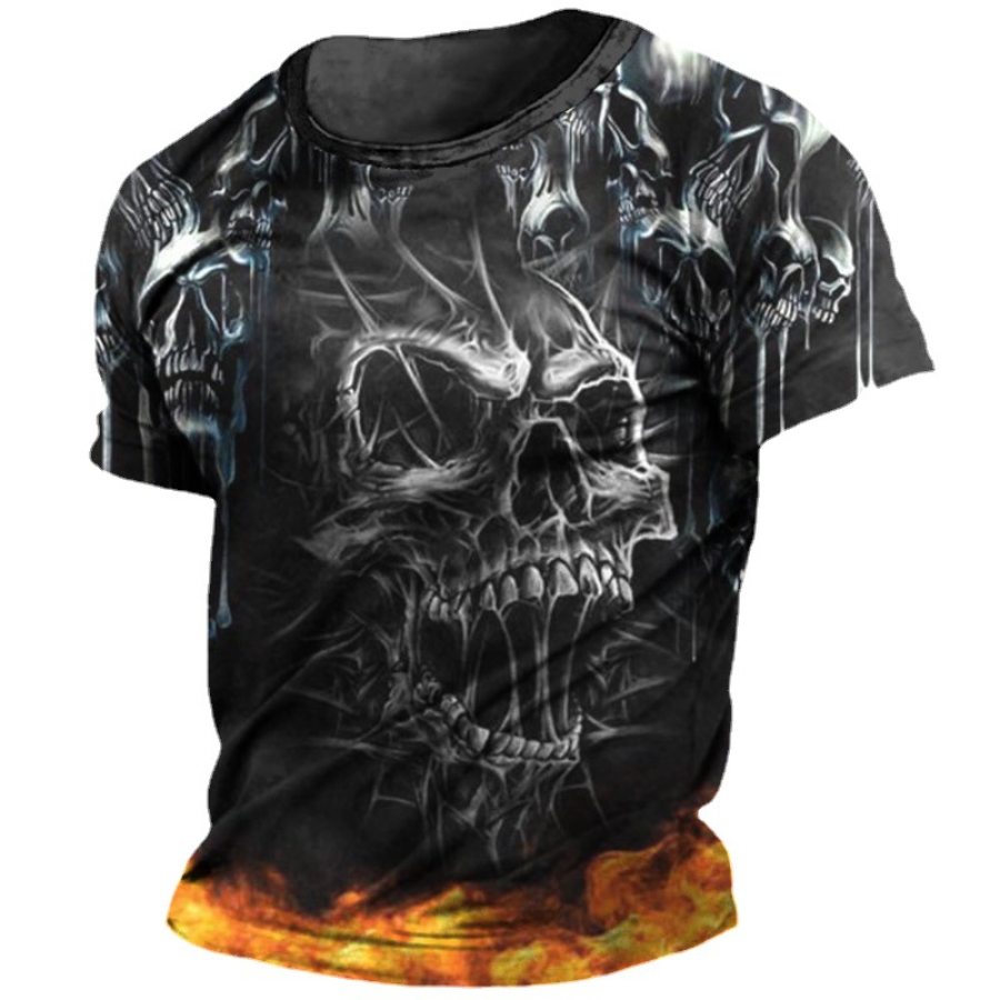 

Men's T-Shirt Vintage Skull Print Short Sleeve Round Neck Black