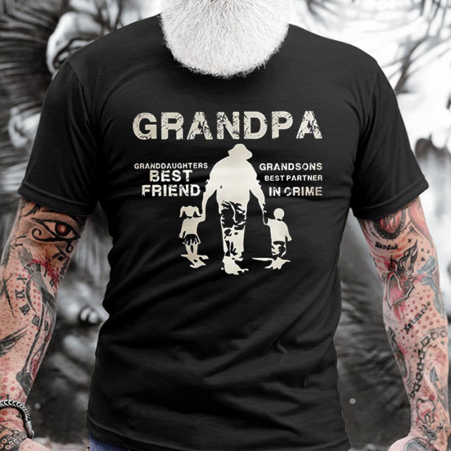 

T-shirt Pour Homme En Coton Grand-père Petites-filles Meilleur Ami à Manches Courtes Col Rond