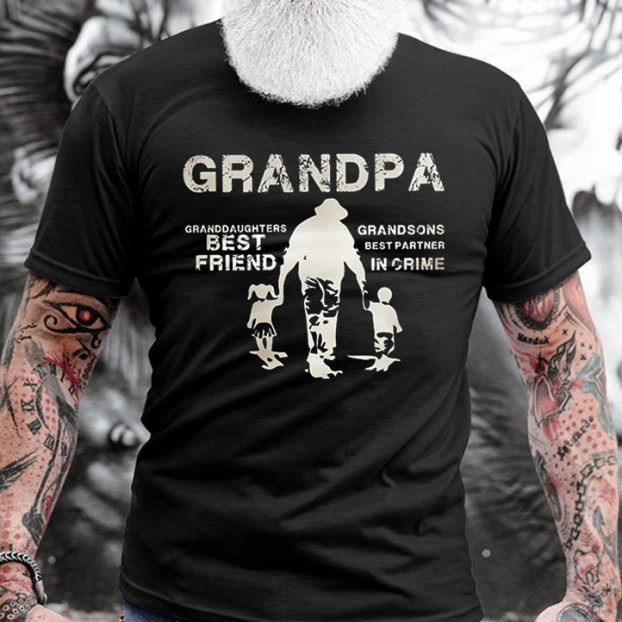 

T-Shirt Da Uomo In Cotone Nonno Nipoti Best Friend Girocollo Manica Corta