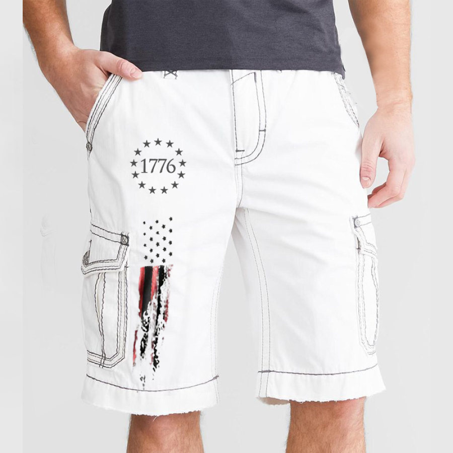 

Men Classic Cargo Short Vintage 1776 American Flag Independence Day Contrast Line Tactical Shorts