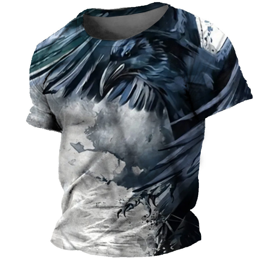 

Men's Outdoor Blue 3D Eagle Printed Round Neck Casual T-Shirt