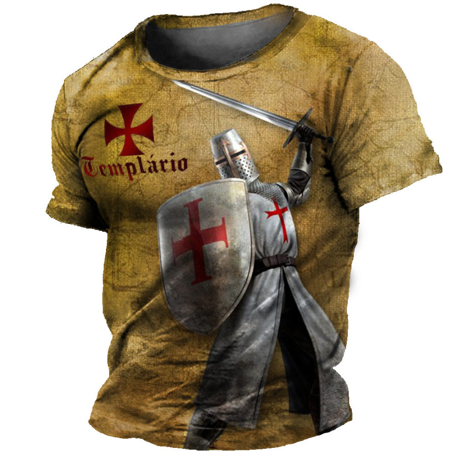 

Men's Vintage Templar Cross Print T-Shirt