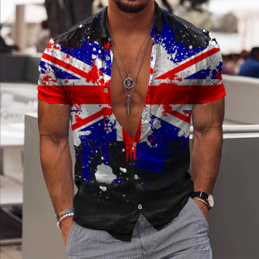 

Men's Vintage British Flag Print Casual Shirt