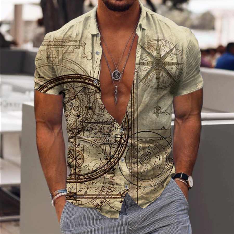

Men's Vintage Compass Print Casual Shirt
