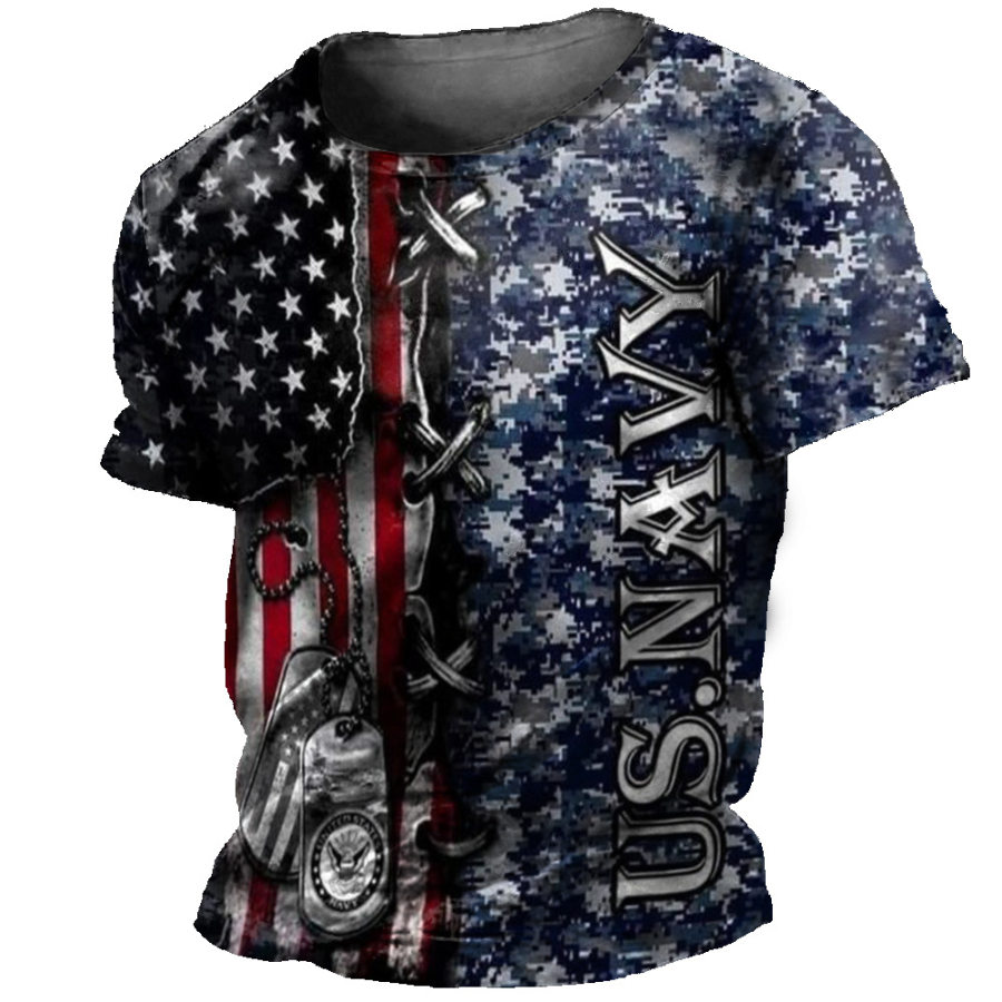 

Men's Outdoor Tactical American Flag Camouflage Military Print T-Shirt