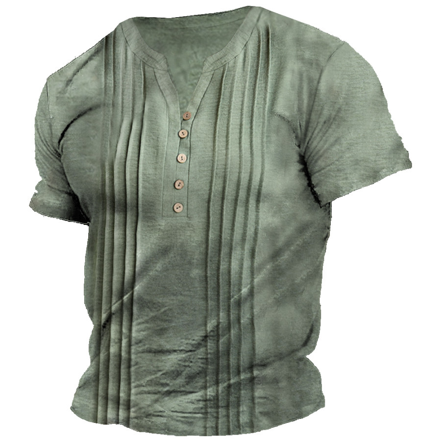 

Men's Vintage Linen Henley Collar Short Sleeve Shirt