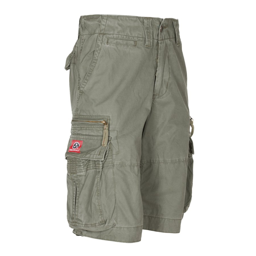 

Men's Outdoor Cargo Shorts Green Zipper Pockets Multifunctional Pockets Retro Wash Print Tactical Shorts