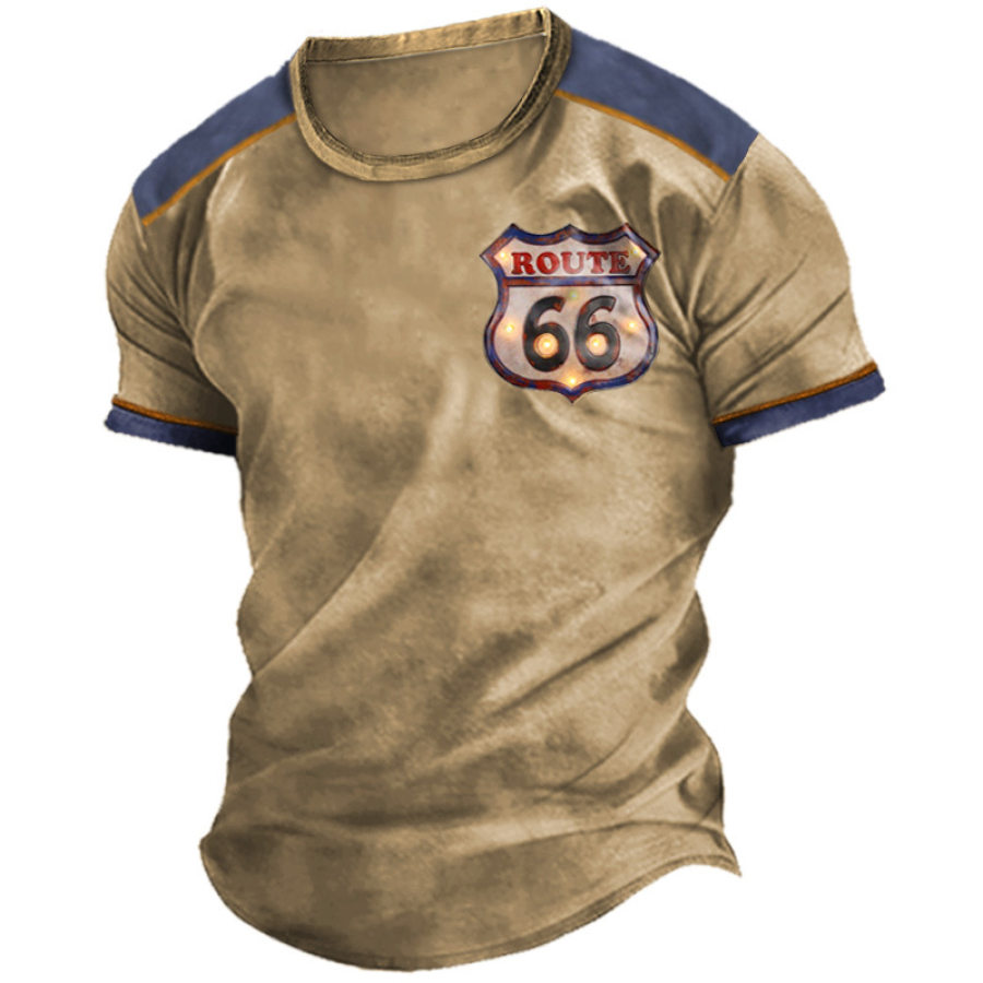 

Men's T-Shirt Vintage Route 66 Graphic Khaki