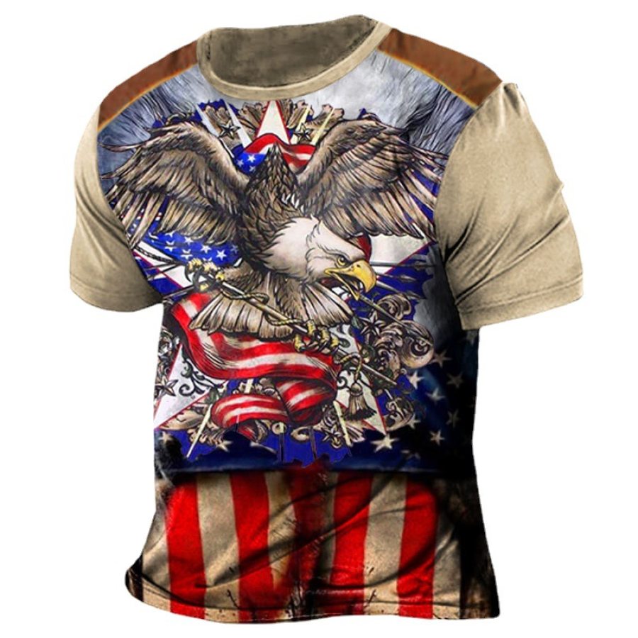 

Men's T-Shirt Vintage American Eagle Print Graphic Khaki