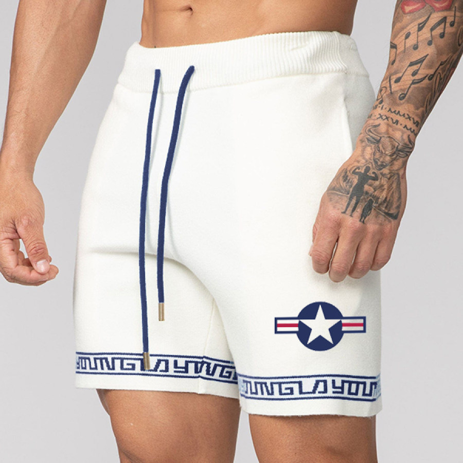 

US Air Force Logo Hieroglyphic Knitted Shorts High Elasticity Breathable Sports Shorts