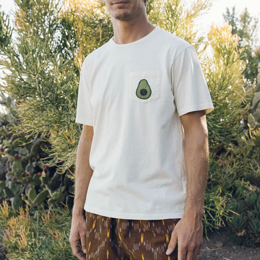 

Men's T-Shirt Outdoor Vintage Short Sleeve Avocado Pocket Summer Top