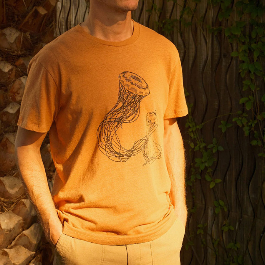 

Men's Short Sleeve T-Shirt Outdoor Retro Hemp Jellyfish Summer Tops