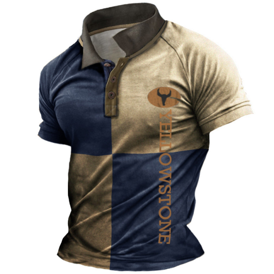 

Men's Outdoor Vintage Colorblock Yellowstone Tactical POLO T-Shirt