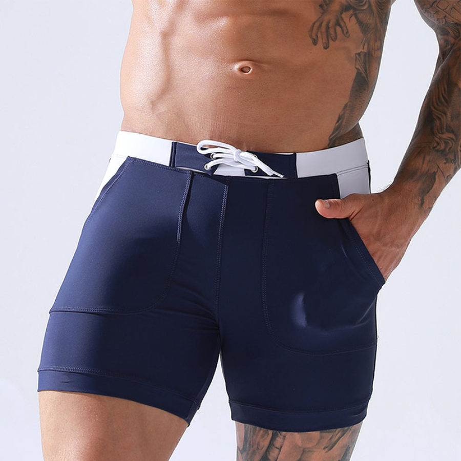 

Men's Double Layer Extra Large Size Men's Quarter Boxer Trunks Solid Color Lace-up Swimming Trunks Beach Shorts