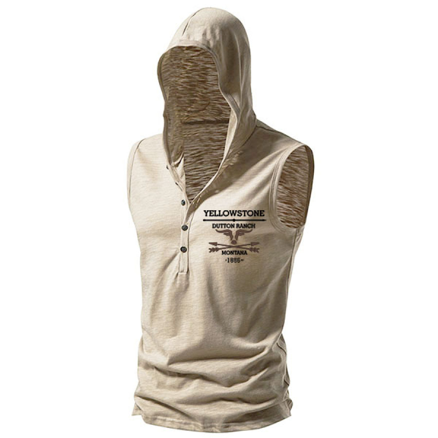 

Men's Hooded Casual Tank Top Yellowstone Print Basic Short Sleeve Slub Cotton T-Shirt