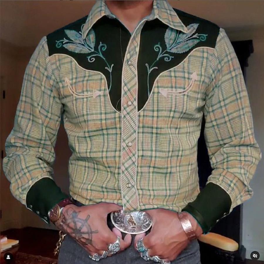 

Мужская рубашка в стиле вестерн клетчатая с графическим принтом с отложным воротником на улице с длинным рукавом на пуговицах с принтом мягкая рубашка