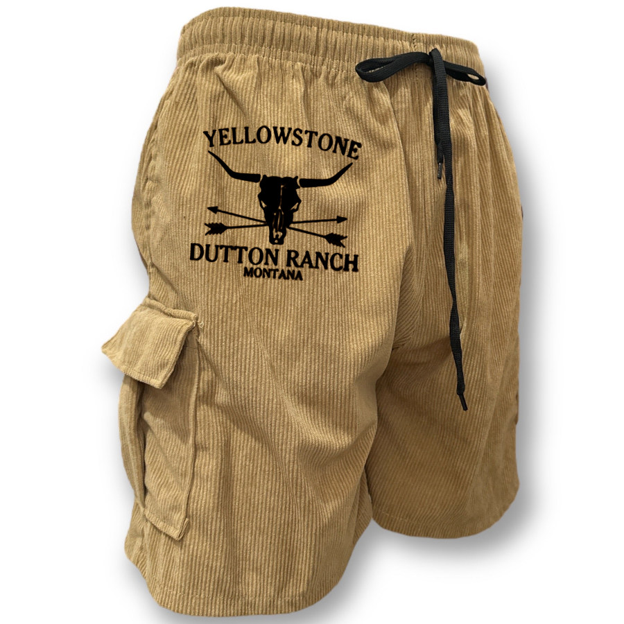 

Men's Vintage Yellowstone Skull Bull Corduroy Shorts