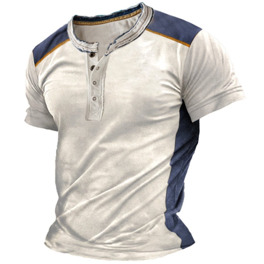 

Men's Henley Tee Casual Colorblock Summer Top