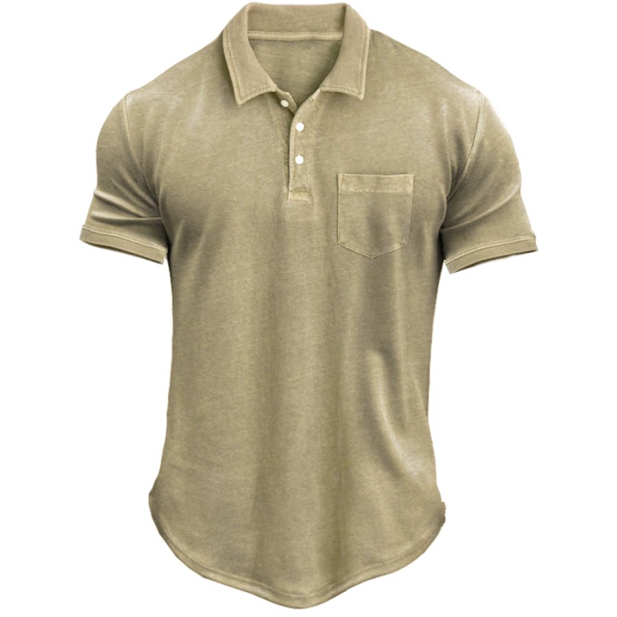 

Men's Polo T-Shirt Retro Fit Breathable Pocket Cassual T-Shirt