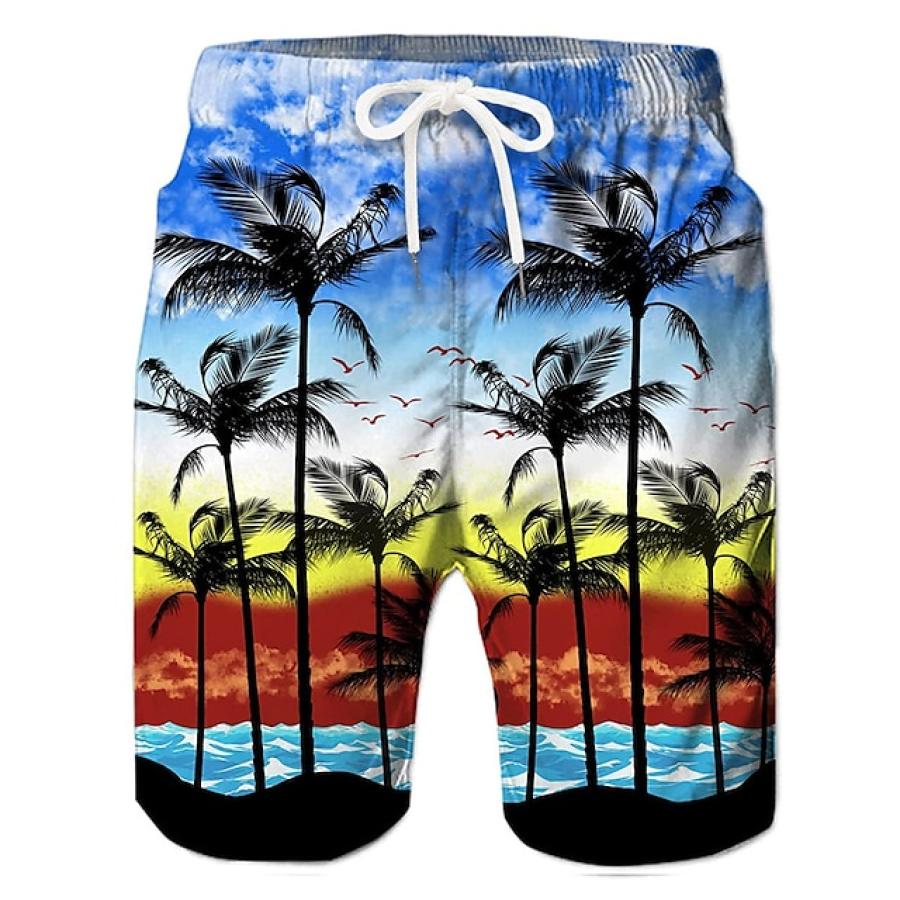 

Men's Drawstring Shorts Coconut Tree Hawaiian Beach Summer Daily Bottoms Blue