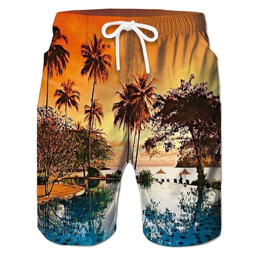 

Men's Drawstring Shorts Coconut Tree Hawaiian Beach Summer Daily Bottoms Orange