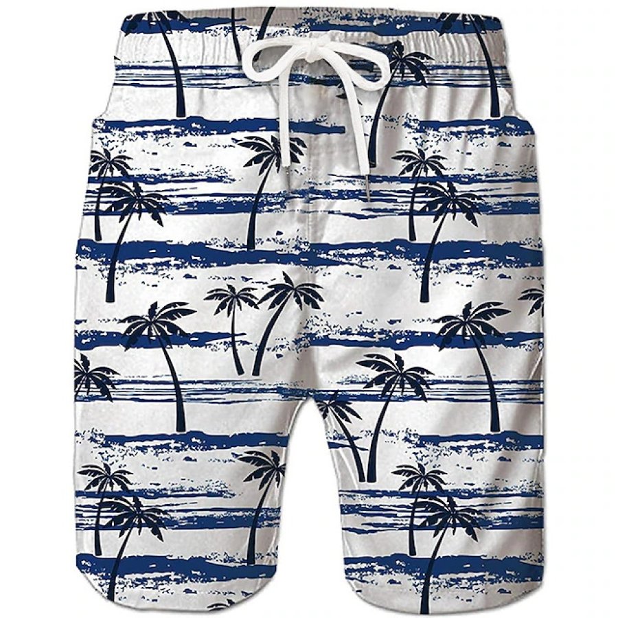 

Men's Surf Shorts Drawstring Shorts Coconut Tree Hawaiian Beach Summer Daily Bottoms White
