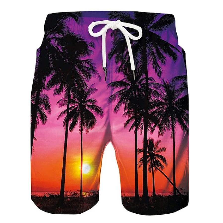 

Men's Drawstring Shorts Coconut Tree Hawaiian Beach Summer Daily Bottoms Pink