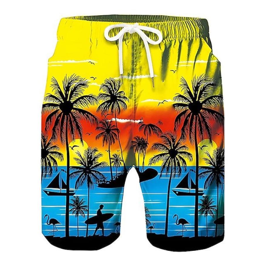 

Men's Drawstring Shorts Coconut Tree Hawaiian Beach Summer Daily Bottoms Yellow