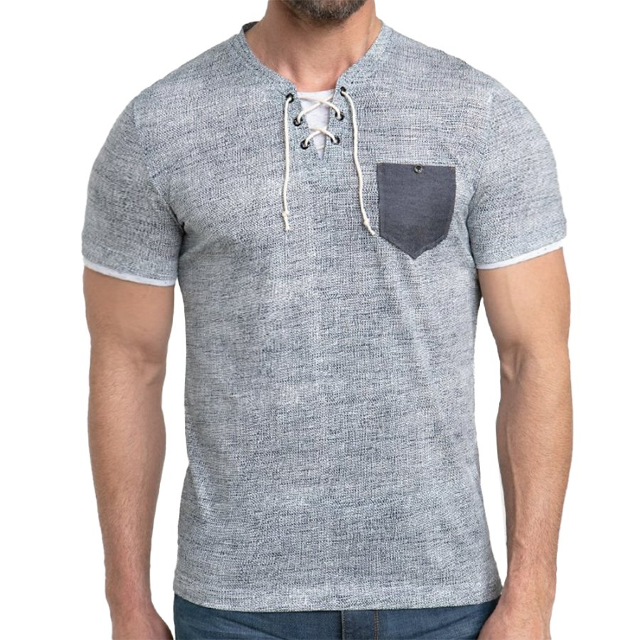 

Men's Retro Casual Tie V Neck Pocket T-Shirt