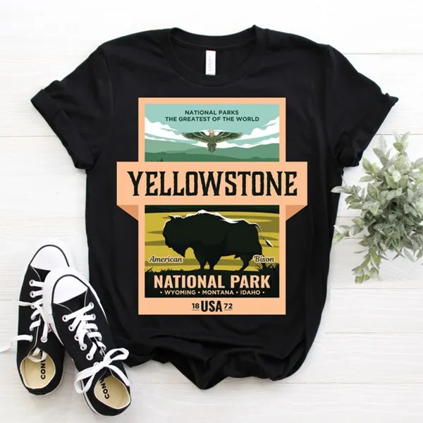 Men Yellowstone T-Shirt National Park US Vintage T-Shirt USA Wyoming Parks Adventure Camping Hiking Travel Tee - Kalesafe.com 