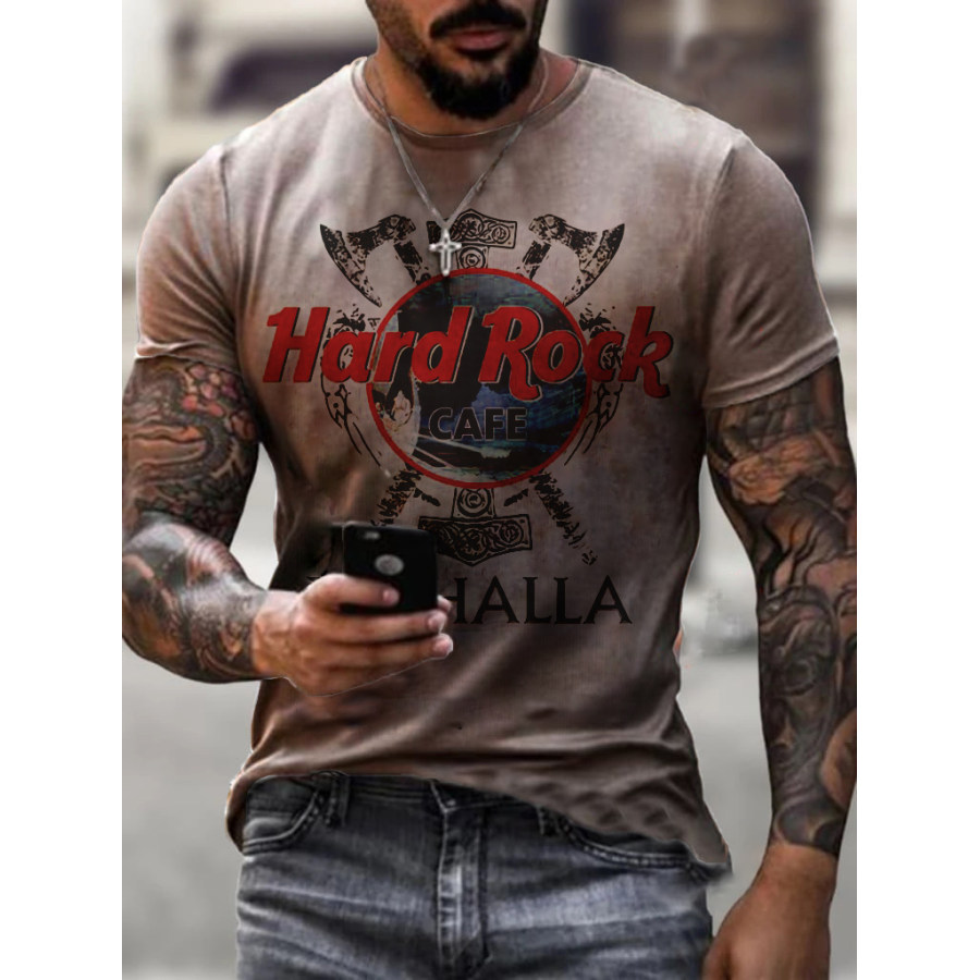 

Mens Retro Hard Rock Cafe Valhalla Printed T-shirt