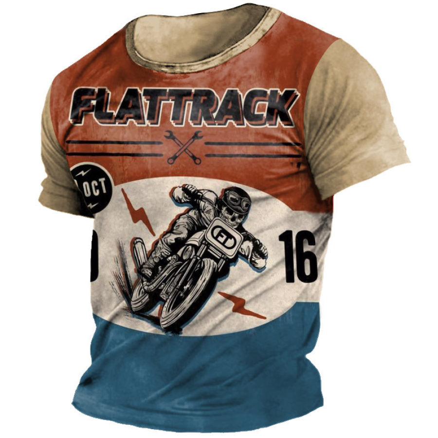 

Camiseta Masculina Com Decote Careca Flattrack Estampa De Motocicleta Verão Manga Curta