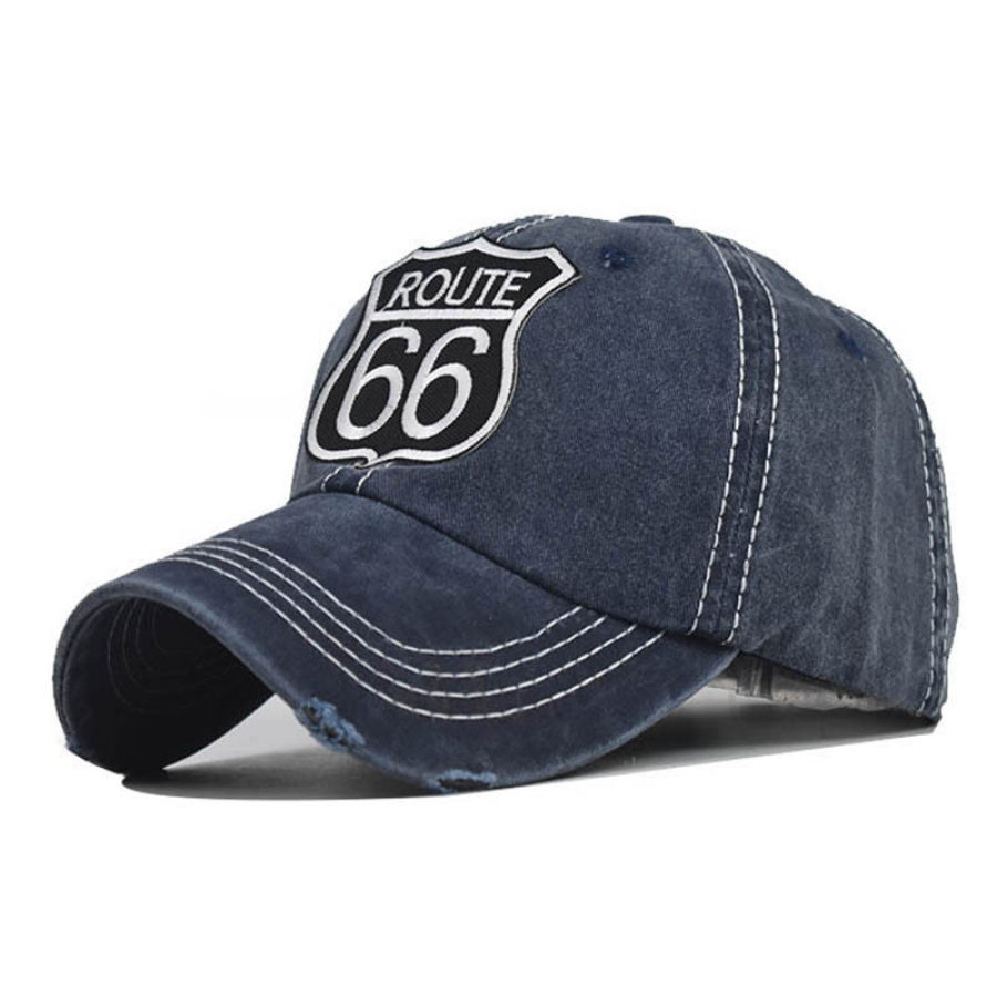 

Route 66 Letter Embroidered Washed Baseball Cap