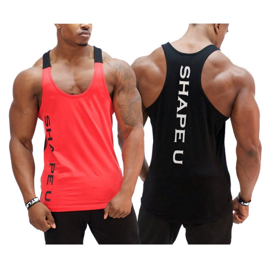

Men's Contrast Print Sports Fitness Tank Top