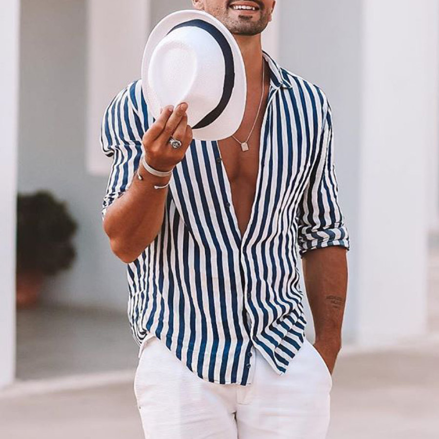 

Mens Navy Striped Shirt