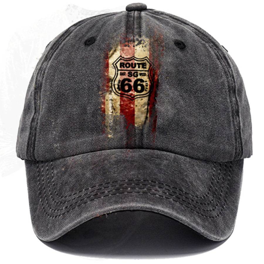 

American Flag Route 66 Jesus Cross Printed Baseball Cap Washed Cotton Hat