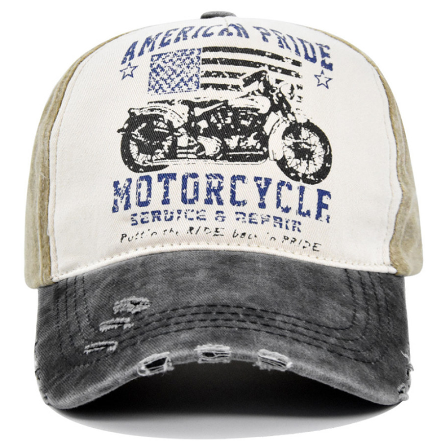 

Motorcycle Vintage Print Men's Washed Cotton Sun Hat