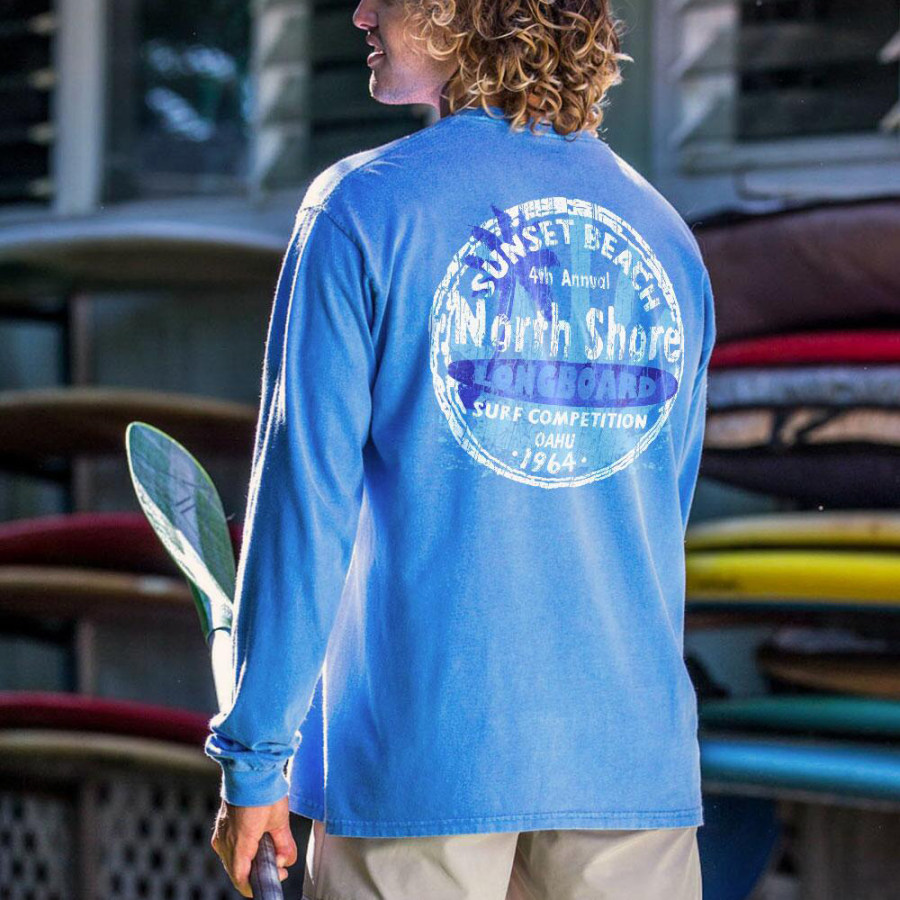 

Ns Longboard Competition Blue Hawaiian Long-sleeved T-shirt