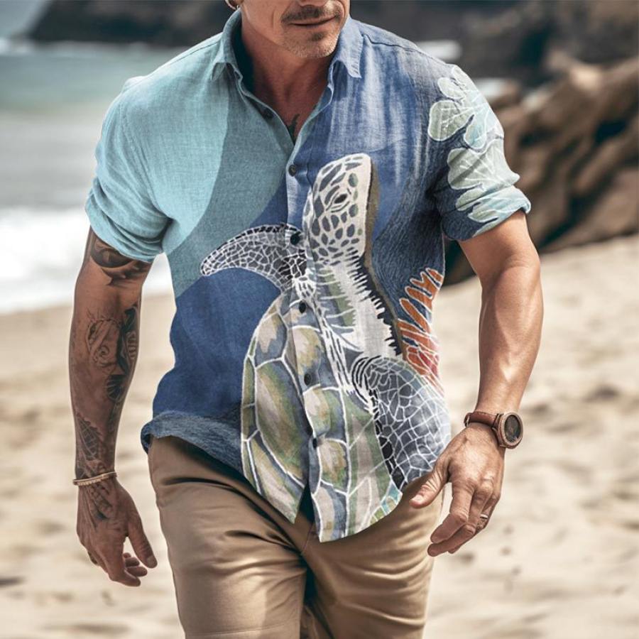 

Men's Short Sleeve Shirt Sea Turtle Print Vacation Hawaii