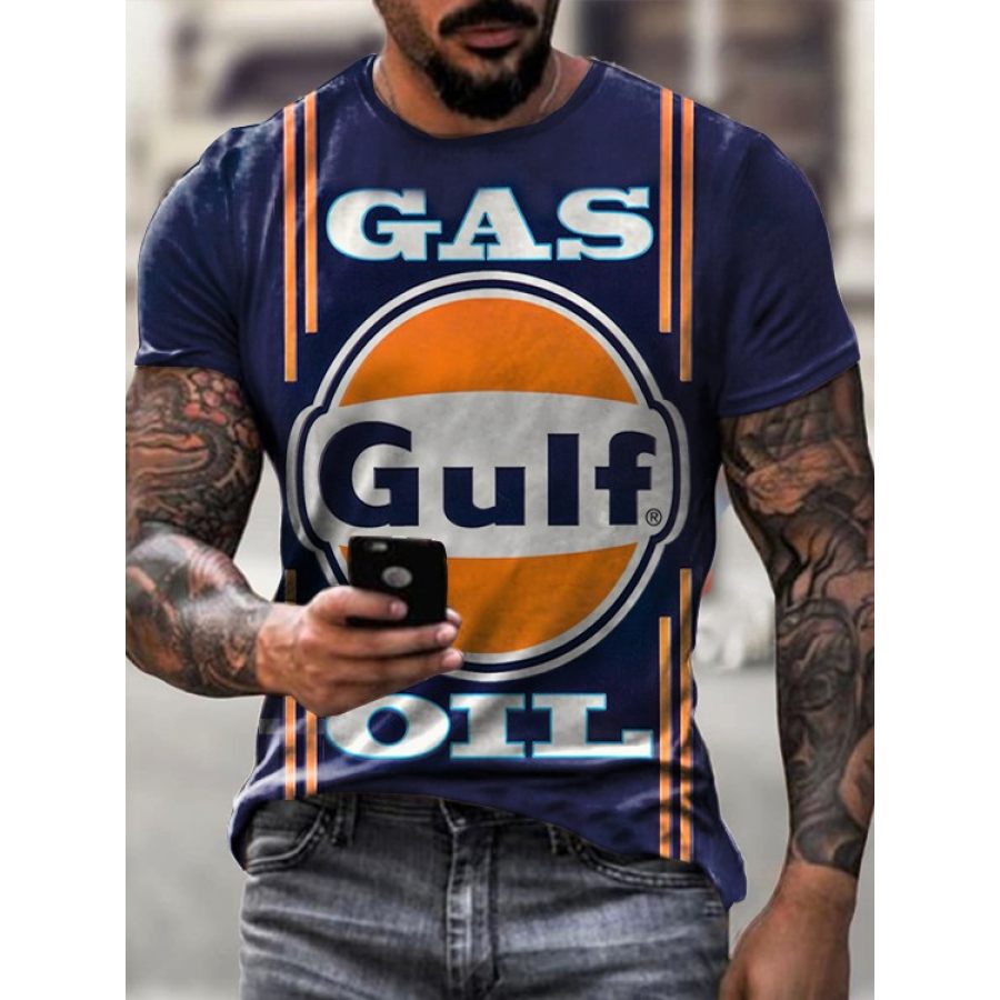 

Mens Retro Moto GULF Oil Logo Printed T-shirt