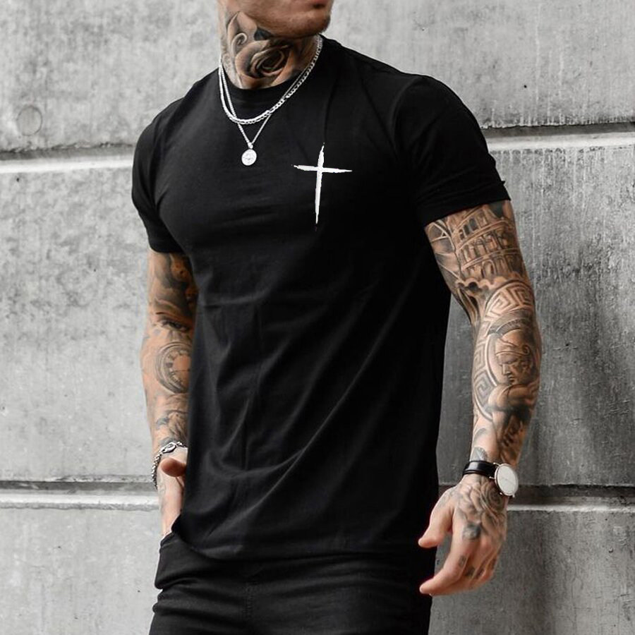 

Mens Cross Print Sports Casual T-shirt