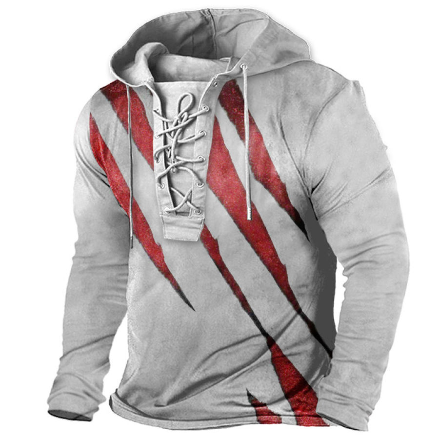 

Men's Vintage Outdoor Tactical Lace-Up Hooded T-Shirt