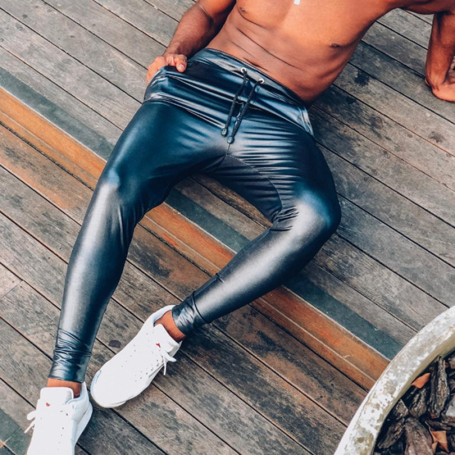 

Casual Solid Leather Pants