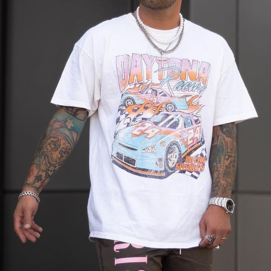 

Racing Street Trendy Street Shot Printed Short-sleeved T-shirt
