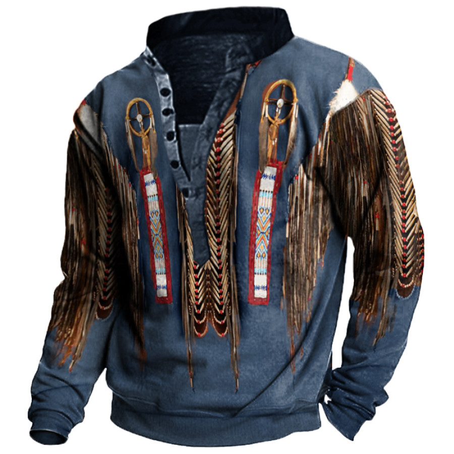 

Native American Culture 3D Printed Henley Collar Long Sleeve Sweatshirt